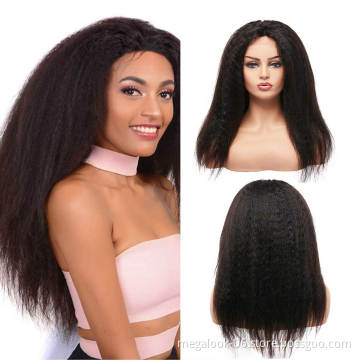 Megalook Discounts Kinky Straight 4x4 Lace Closure Wig, Yaki Raw Brazilian Virgin Hair Mink Cuticle Aligned Human Hair Wig